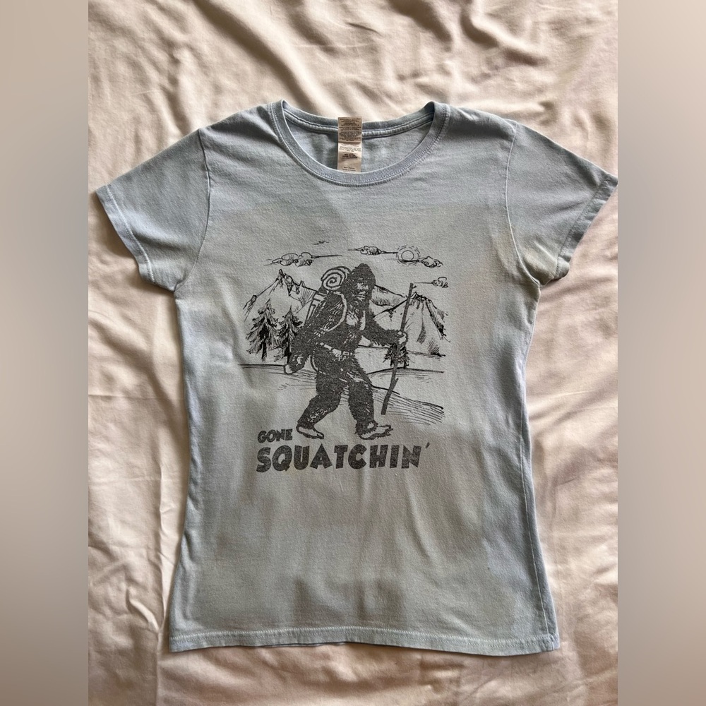 Gone Squatchin' Bigfoot Graphic Tee - Light Blue